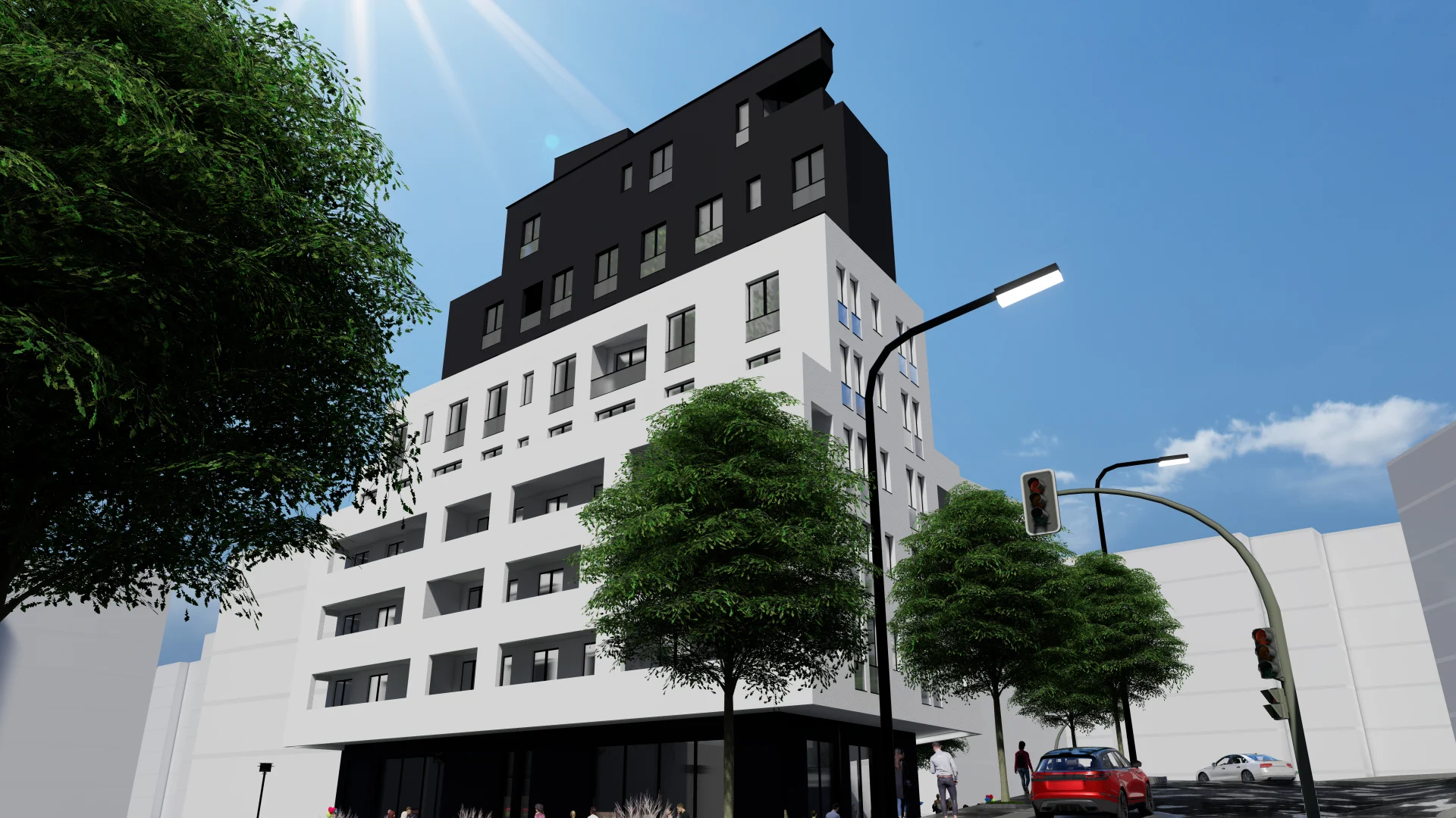 Urban residential concept — facade and street trees